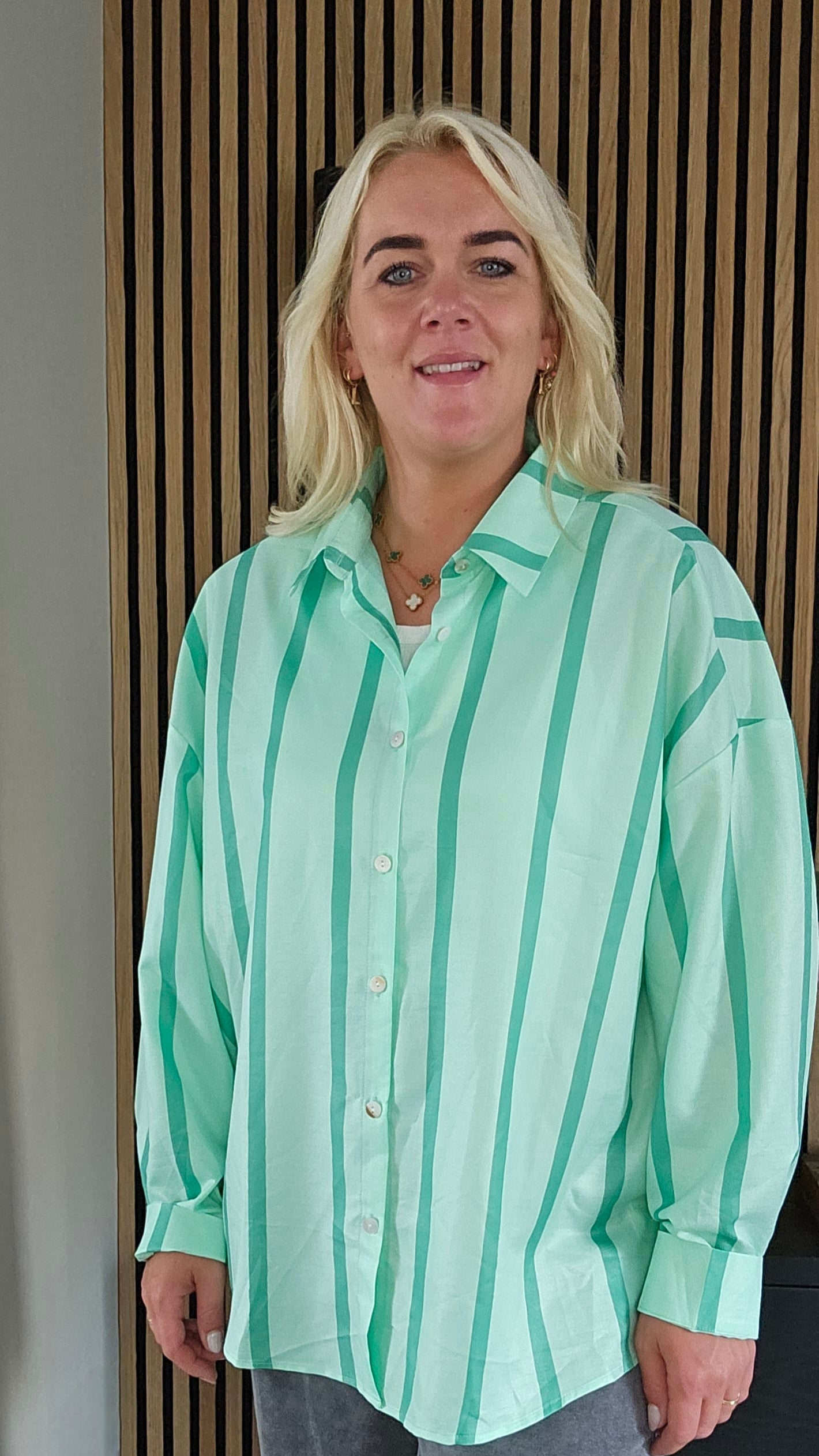 Streep blouse- Groen
